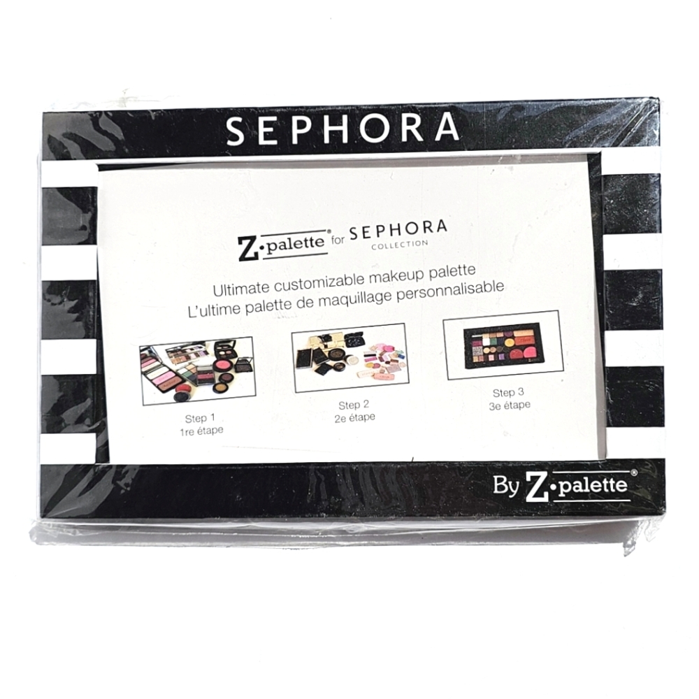 New SEPHORA Striped Z Palette Dome Large Customizable Makeup Case 8"x 5" Black